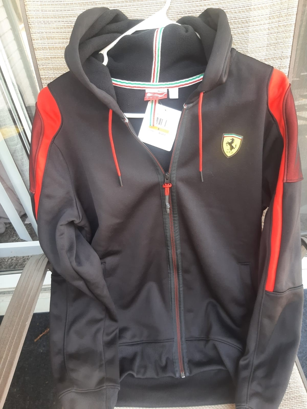 NWT Ferrari Black Zip-Up Hoodie with Red Accents